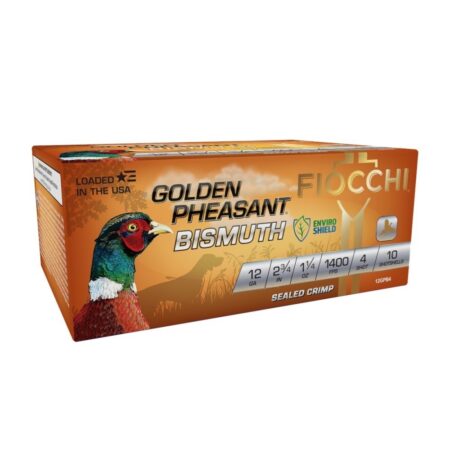 Fiocchi Golden Pheasant Bismuth 12 Gauge 2-3/4" 1-1/4 oz #4 Bismuth Shot- Box of 10