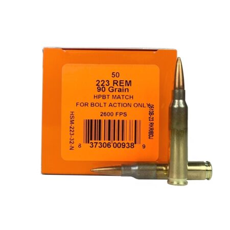 HSM .223 Remington 90 Gr. Hollow Point Boat Tail Match(Bolt Action Only)- Box of 50