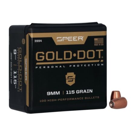 Speer Bullets 9mm (.355 Diameter) 115 Gr. Gold Dot Jacketed Hollow Point- Box of 100