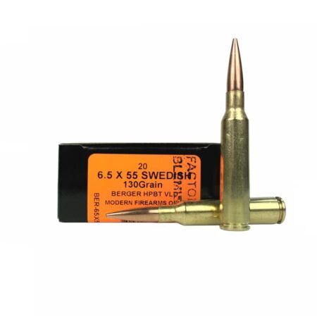 HSM Factory Blemish 6.5x55mm Swedish Mauser 130 Gr. Berger VLD Hollow Point Boat Tail(Modern Firearms)- Box of 20