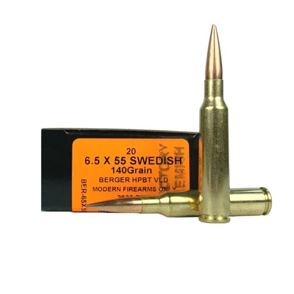 HSM Factory Blemish Trophy Gold 6.5x55mm Swedish Mauser 140 Gr. Berger Hunting VLD Hollow Point Boat Tail(Modern Firearms)- Box of 20