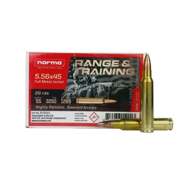 Norma Range & Training 5.56x45mm 55 Gr. Full Metal Jacket- Box of 20