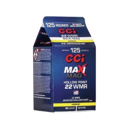 CCI Maxi-Mag .22 Winchester Magnum Rimfire (WMR) 40 Gr. Jacketed Hollow Point- Box of 125