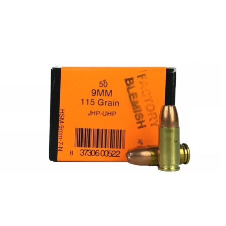 HSM Factory Blemish 9mm Luger 115 Gr. Speer UniCor Jacketed Hollow Point- Box of 50
