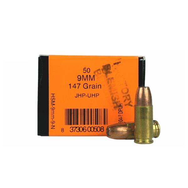 HSM Factory Blemish 9mm Luger 147 Gr. Speer UniCor Jacketed Hollow Point- Box of 50