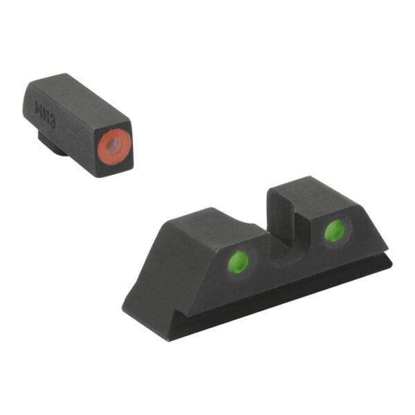 MeproLight Hyper-Bright Self-Illuminated Fixed Pistol Sights, Standard Glock- Orange Ring 2 Dot