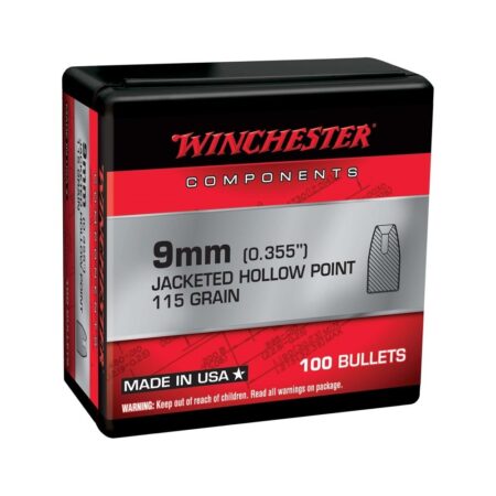 Winchester Bullets 9mm Luger (.355 Diameter) 115 Gr. Jacketed Hollow Point- Box of 100