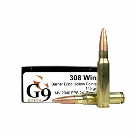 G9 Defense .308 Winchester 145 Gr. Barrier Blind Solid Copper Hollow Point- Lead Free- Box of 20