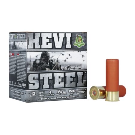 Hevi-Shot Hevi-Steel 12 Gauge 3" 1-1/4 oz #4 Non-Toxic Steel Shot- Box of 25