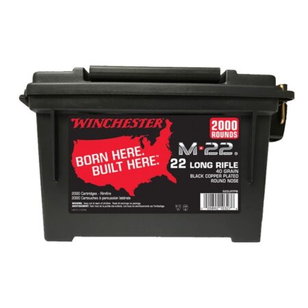 Winchester M-22 .22 Long Rifle 40 Gr. Black Copper Plated Lead Round Nose- Ammo Can of 2000