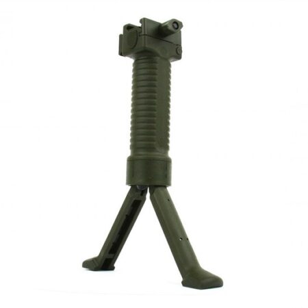 an image of the product TacFire Grip Pod Style Vertical Grip Bipod with Rail- OD Green- SPAR009
