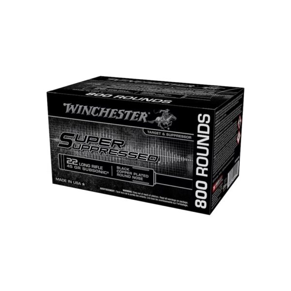 Winchester Super Suppressed .22 Long Rifle 45 Gr. Subsonic Black Copper Plated Round Nose- Box of 800