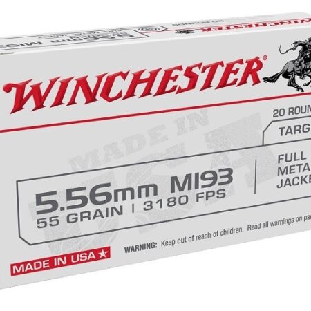 Winchester USA 5.56x45 NATO, 55 Gr. M193 Full Metal Jacket Boat Tail- Box of 20