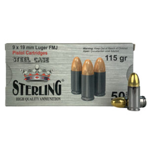 Sterling 9mm Luger 115 Gr. Full Metal Jacket- Steel Case- Box of 50