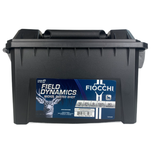 Fiocchi Field Dynamics 12 Gauge 2-3/4" 00 Buckshot 9 Nickel Plated Pellets- Ammo Can of 80