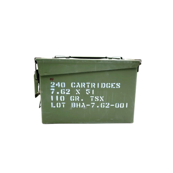 Black Hills 7.62x51mm 110 Gr. Barnes TSX Hollow Point- Lead-Free- Ammo Can of 240