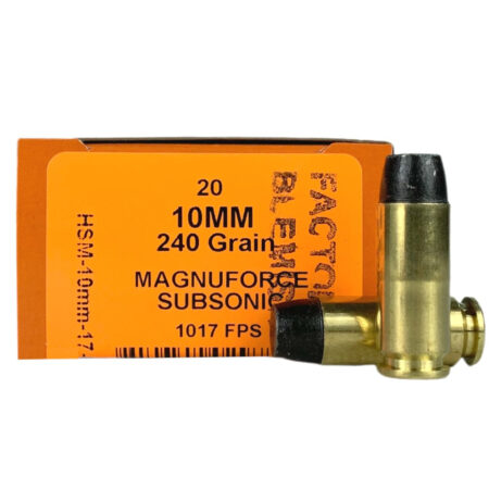 HSM Magnuforce 10mm Auto 240 Gr. Solid Lead Flat Nose- Subsonic- Box of 20