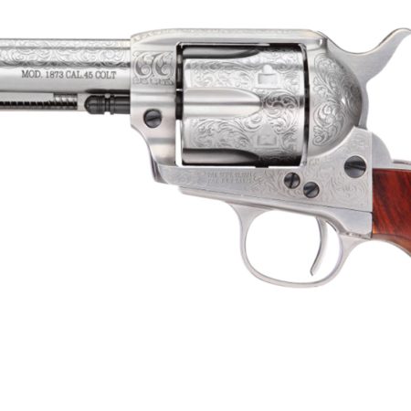 Taylors & Company 550928 1873 Cattleman 357 Mag Caliber with 4.75" Barrel, 6rd Capacity Cylinder, Overall White Floral Engraved Finish Steel & Walnut Grip