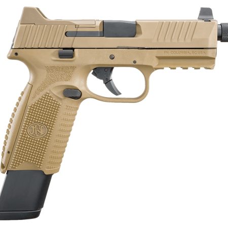 FN 66100373 509T  9mm Luger 17+1/24+1 4.50" Black Steel Threaded Barrel, Flat Dark Earth Optic Cut/Serrated Stainless Steel Slide, Flat Dark Earth Polymer Frame w/Picatinny Rail