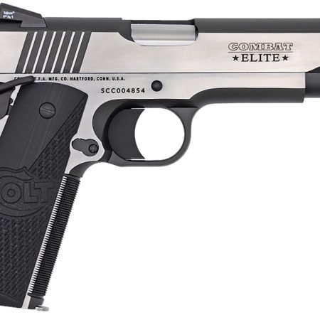 Colt Mfg O1072CE 1911 Combat Elite Government 9mm Luger 5" 9+1 Overall Two-Tone Elite Finish Stainless Steel Frame & Slide with Half Checkered & Scalloped Black G10 Grip & Night Sights