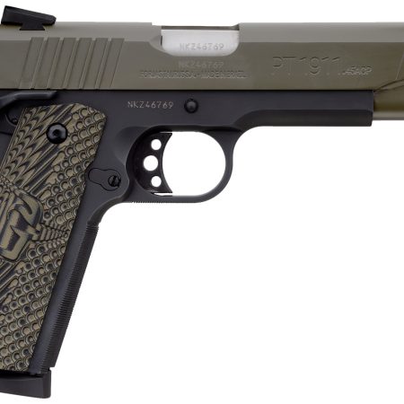 Taurus 1191101MGVZ 1911  45 ACP 8+1 5" Barrel, Matte Black Finish Beavertail Frame, Serrated Mil-Spec Green Cerakote Slide & Brown VZ Operator II Grip