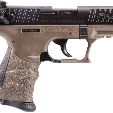 Walther Arms 5120363 P22 *CA Compliant 22 LR 10+1 3.42" Matte Black Tenifer Serrated/Steel Slide, Flat Dark Earth Polymer Frame w/Picatinny Rail, Black Interchangeable Backstrap Grips