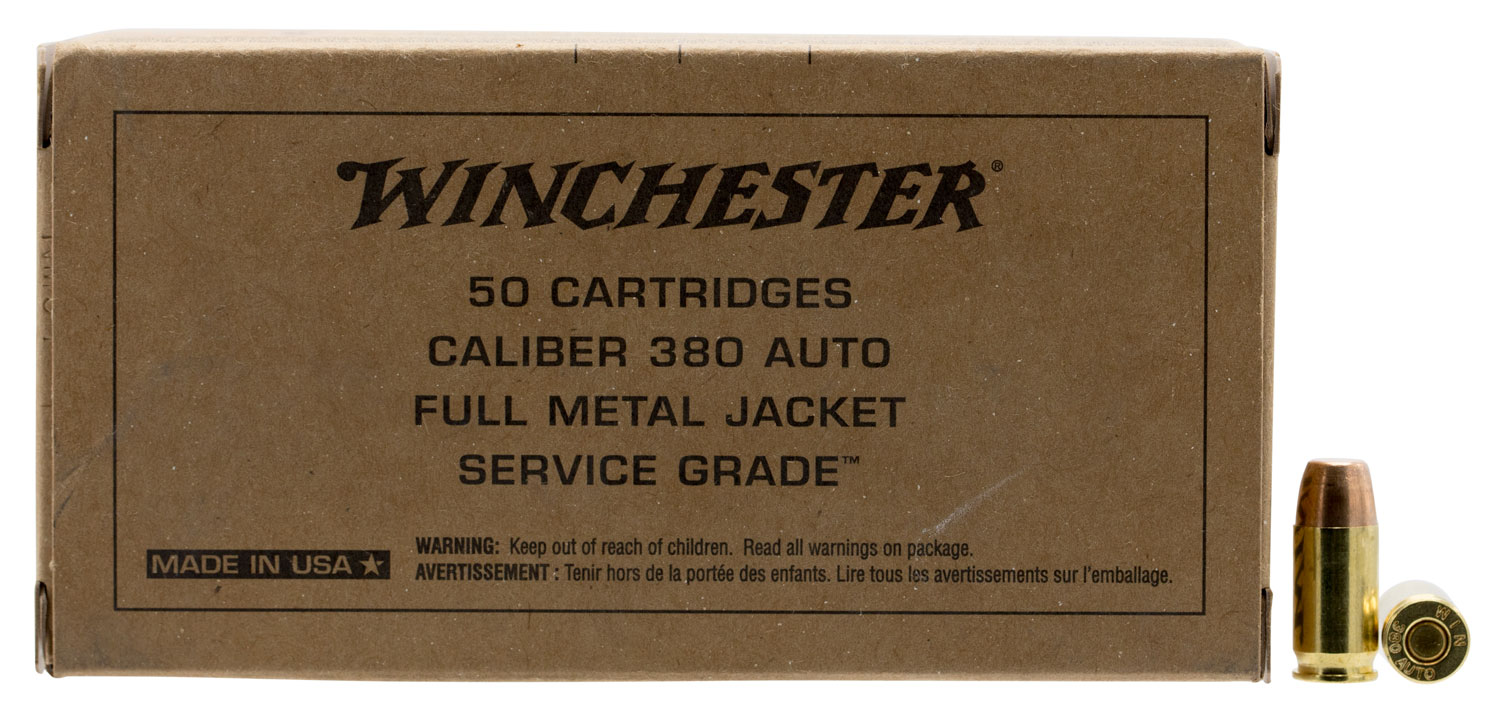 Winchester Ammo SG380W Service Grade 380ACP 95gr Full Metal Jacket Flat Nose 50 Per Box/10 Case