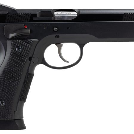 CZ-USA 91731 A01-LD  Full Size Frame 9mm Luger 19+1 4.93" Black Match Grade Bull Barrel, Blued Serrated Steel Slide, Blued Steel Frame w/Beavertail, Black Checkered Polymer Grip