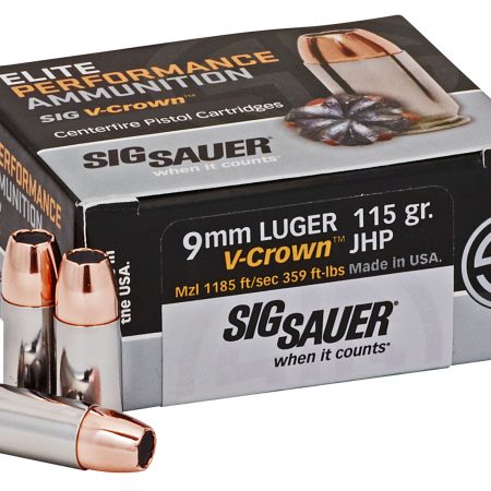 Sig Sauer E9MMA150 Elite Performance  9mmLuger 115gr V-Crown Jacketed Hollow Point 50 Per Box/10 Case