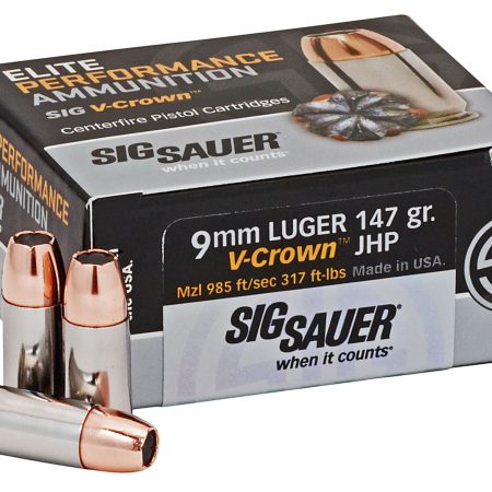 Sig Sauer E9MMA350 Elite Performance  9mmLuger 147gr V-Crown Jacketed Hollow Point 50 Per Box/10 Case