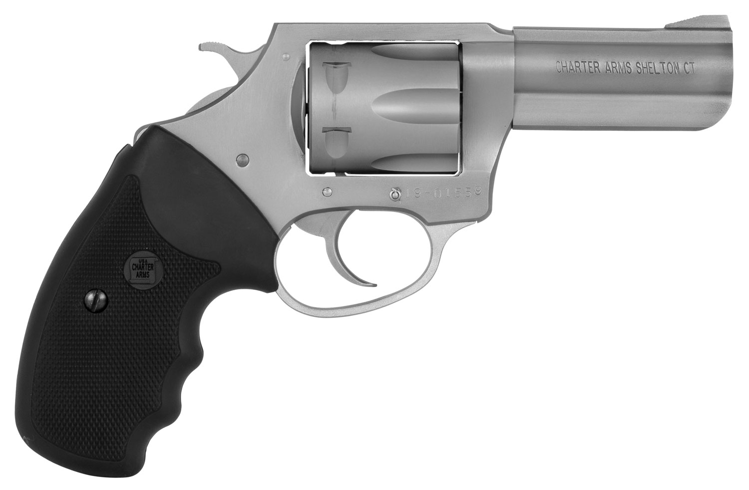 Charter Arms 73802 Pitbull Large 380 ACP 6 Shot 3" Stainless Steel Barrel & Cylinder, Anodized Aluminum Frame w/Black Finger Grooved Rubber Grip
