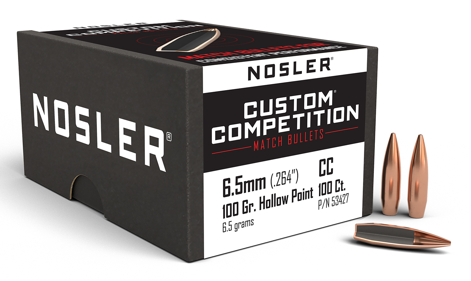 Nosler 53427 Custom Competition 6.5mm 100gr Hollow Point Boat Tail 100/Box