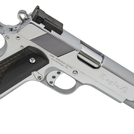 Iver Johnson Arms EAGLEXLC45 Eagle XL  45 ACP 8+1 6" Steel Barrel, Bright Chrome High Polished Long/Serrated Steel Slide & Frame w/Beavertail, Diamondwood Walnut w/Integrated Logo Grip, Right Hand