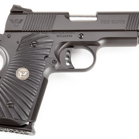 Wilson Combat CQBECP45 CQB Elite Compact Frame 45 ACP 7+1 4" Stainless Match Grade Barrel, Black Serrated Carbon Steel Slide, Black Armor-Tuff Carbon Steel w/Beavertail, Black G10 Starburst Grip