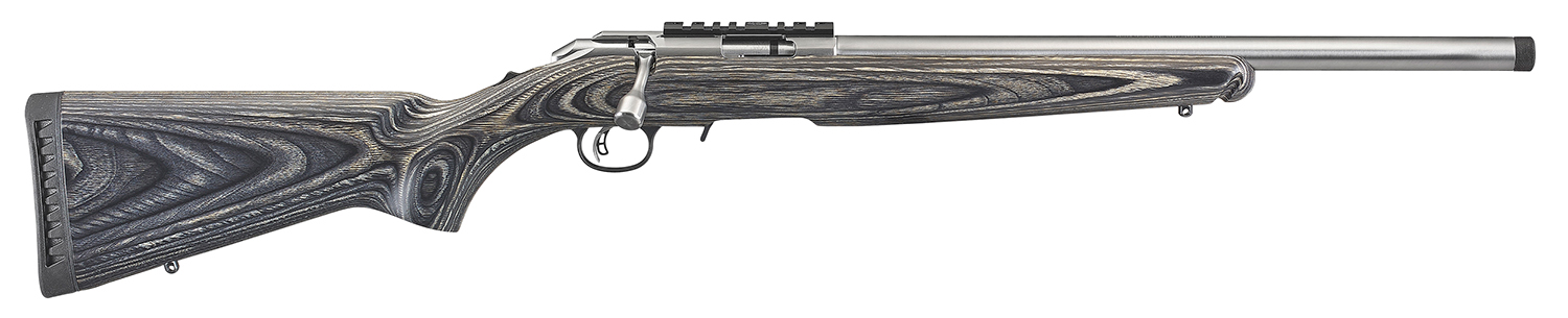 Ruger 8368 American Rimfire Target Full Size 22 WMR 9+1 18" Satin Stainless Threaded Bull Barrel, Satin Stainless Scope Rail Receiver, Black Laminate Fixed Stock, Right Hand