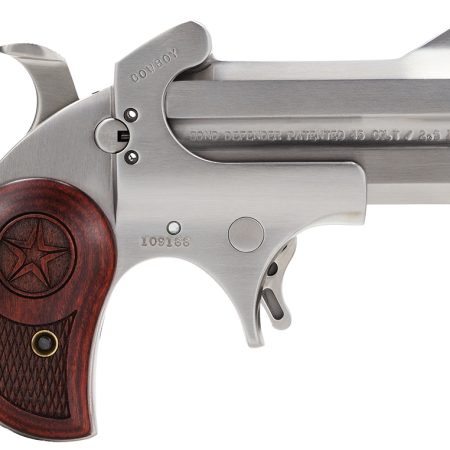 Bond Arms BACD Cowboy Defender 45 Colt (LC)/410 Gauge 2rd 3" Barrel, Stainless Metal Finish, Blade Front/Fixed Rear Sights, Laminated Rosewood Grip, No Trigger Guard, Manual Safety