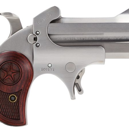 Bond Arms BACD Cowboy Defender 357 Mag/38 Sp 2rd 3" Barrel, Stainless Metal Finish, Blade Front/Fixed Rear Sights, Laminated Rosewood Grip, No Trigger Guard, Manual Safety