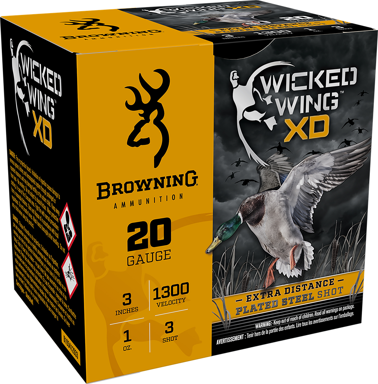 Browning Ammo B193412033 Wicked Wing XD 20Gauge 3" 1oz 3Shot 25 Per Box/10 Case