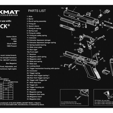 TekMat TEKR17GLOCK Glock Cleaning Mat Black/White Rubber 11"x17" Glock Parts Diagram