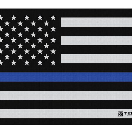 TekMat TEKR17POLICE Police Support Cleaning Mat Black/White/Blue Rubber 11"x17" Blue Line Flag