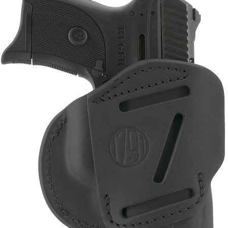 1791 Gunleather 4WH4SBLL 4-Way  IWB/OWB Size 04 Stealth Black Leather Belt Clip Compatible w/Glock 26/Springfield XD/XDS/S&W M&P Shield Plus Left Hand