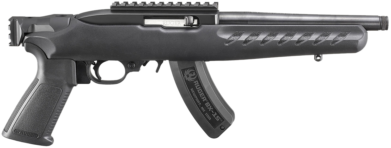 Ruger 4938 22 Charger 22 LR 15+1 8" Black Steel/Threaded Barrel, Matte Black Ergonomic Polymer Grip, Features Picatinny Rail w/Intergrated QD Cup