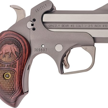 Bond Arms BAGR Grizzly  45 Colt (LC)/410 Gauge 2rd 3" Stainless Steel Double Barrel & Frame, Rebounding Hammer, Blade Front/Fixed Rear Sights, Rosewood Grips, Manual Safety