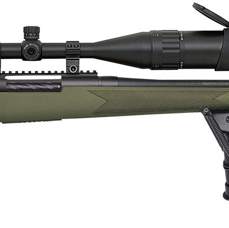 Mossberg 28122 Patriot Night Train 300 Win Mag Caliber with 3+1 Capacity, 24" Barrel, Matte Blued Metal Finish, OD Green Stock Right Hand Includes 6-24x50mm Scope & Bipod