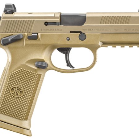 FN 66100223 FNX Tactical 45 ACP 10+1 4.50" Black Steel Barrel, Flat Dark Earth Optic Cut/Serrated Steel Slide & Polymer Frame w/Picatinny Rail, FDE Interchangeable Backstrap Grip, Ambidextrous