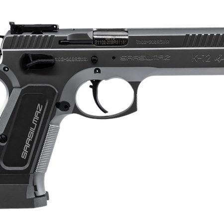 SAR USA K12STSP K12 Sport 9mm Luger 17+1 4.70" Stainless Target Crown Barrel, Stainless Steel Serrated Slide, Stainless Steel Frame w/Beavertail, Gray Polymer Grip, Right Hand