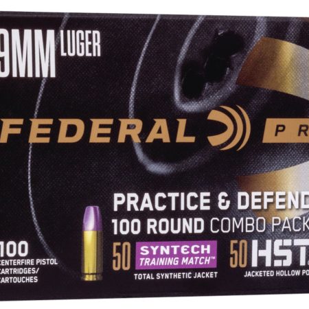 Federal P9HST1TM100 Premium Practice & Defend 9mmLuger 124gr HST JHP/Syntech TSJ 100 Per Box/5 Case
