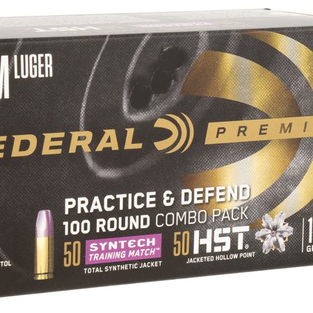 Federal P9HST2TM100 Premium Practice & Defend 9mmLuger 147gr HST JHP/Syntech TSJ 100 Per Box/5 Case