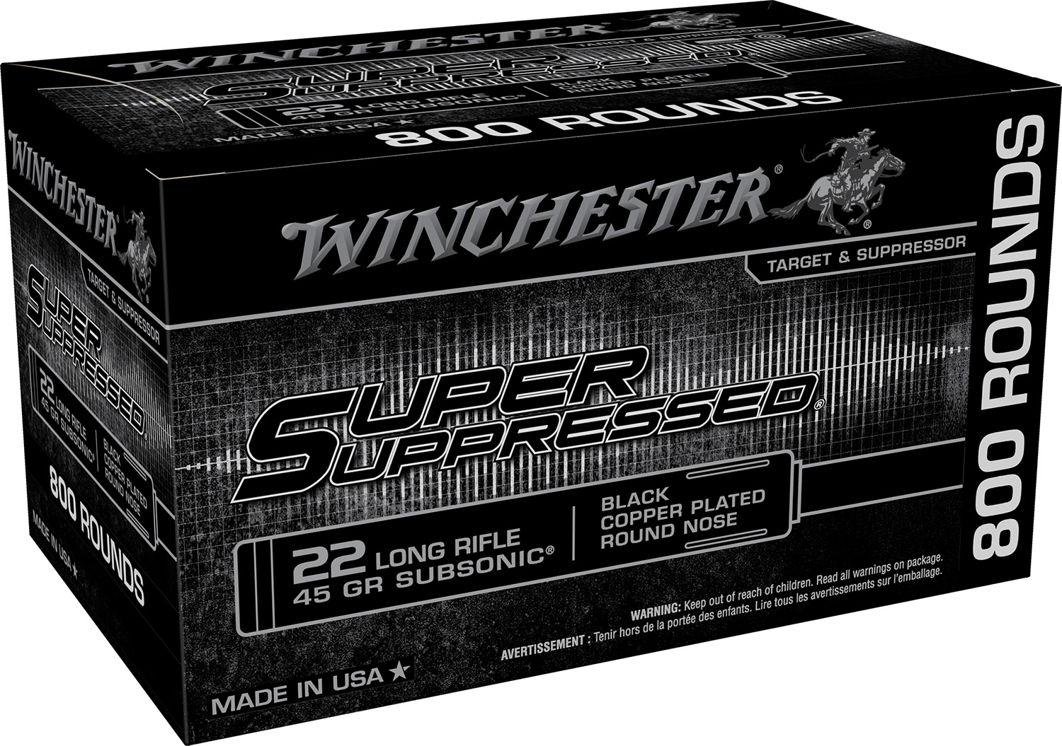 Winchester Ammo SUP22LRB Super Suppressed 22LR 45gr Black Copper Plated Round Nose 800 Per Bx/2 Case *Bulk