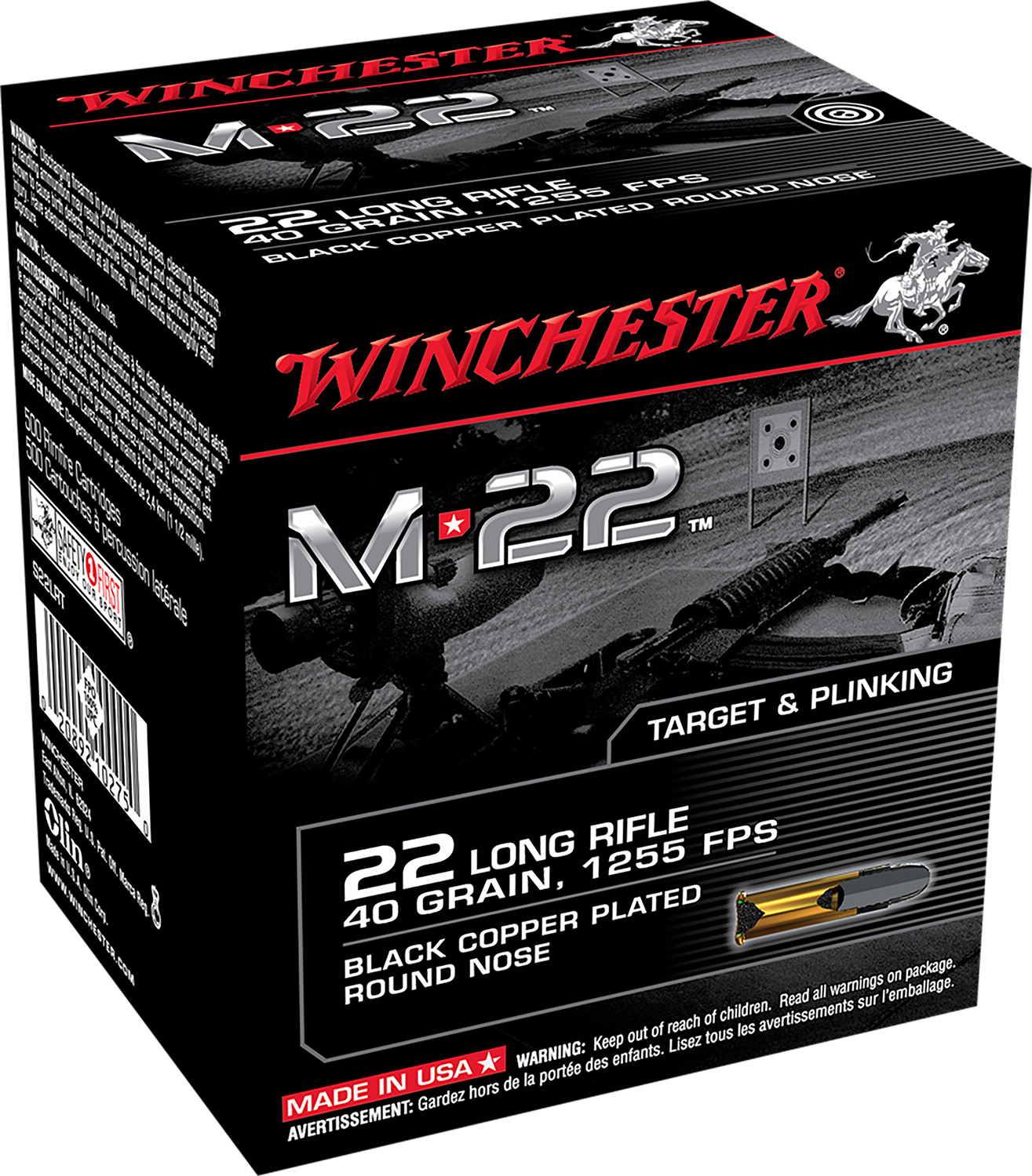 Winchester Ammo S22LRT M-22 22LR 40gr Black Copper Plated Round Nose 1000 Per Bx/2 Case *Bulk